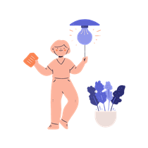 woman, female, person, lamp, light, idea, thought, innovation, plant