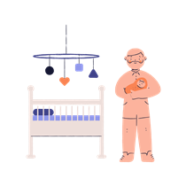 man, male, person, baby, child, infant, newborn, crib, furniture