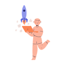 man, male, person, rocket, launch, start up, laptop, computer