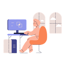 man, male, person, desk, computer, screen, monitor, office, home, furniture