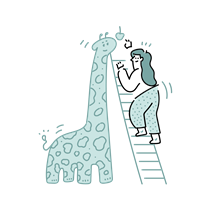 woman, height, giraffe, animal, wildlife, ladder