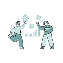 man, woman, chart, arrow, graph