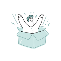 surprise, man, box, package, unbox, happy