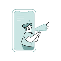 smartphone, woman, news, announcement, marketing, megaphone