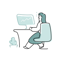 woman, computer, monitor, desk, furniture